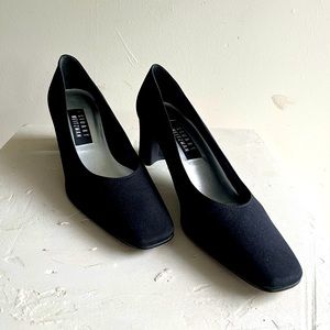 Stuart Weitzman Black Square Toe Block Heel Shoes Sz 8.5 AA